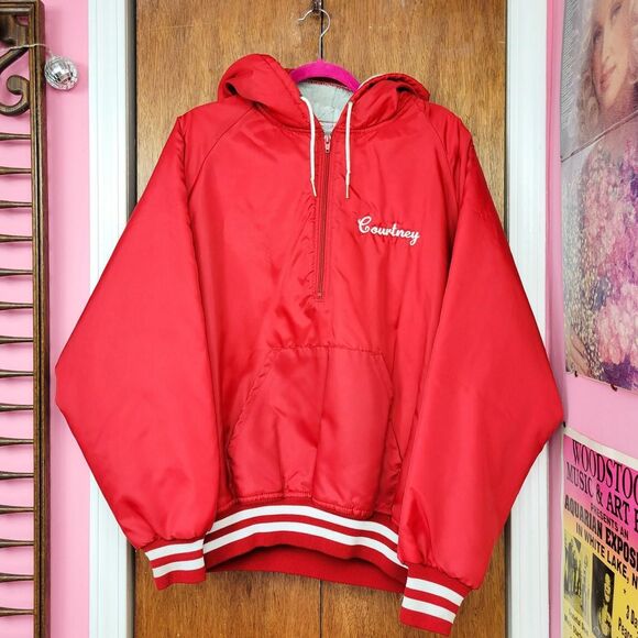 Vintage 90s Red High School Poms Pullover Hooded Jacket - Picture 4 of 8